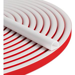 20FT Weather Stripping Door Seal - Self Adhesive Weather Insulation Strip Weatherstripping Silicone D Shaped Seal Strip Door Frame Gap Filler/Window Soundproofing (M (3/8"W  5/16T) 20FT, White)