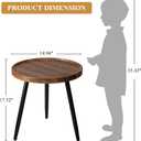 danpinera Round Side Table, Metal Legged Accent Table with Wooden Tray, Small Round End Table for Living Room, Bedroom, Nursery, Brown & Black, round, 14.96-inch diameter