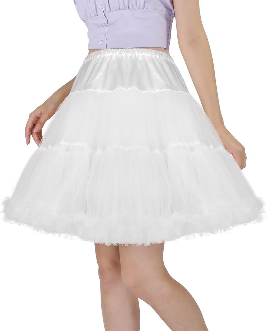 CHERRY LOVE 18inch Petticoat Mid-Thigh Underskirt Princess Puffy Mini Skirt (Small-Medium, Ivory)