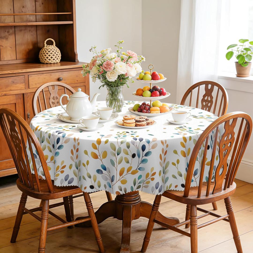 Eikione Round Tablecloth 60inch, Colorful Leaves Tablecloth Waterproof and Wrinkle-Free, Table Covers, Summer Decorations for Home Dining