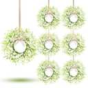 6 Pcs Mini Baby Breath Hanging Wreaths Gypsophila Candle Rings Pillar Holder Wreath Artificial Flower Spring Summer Floral Wreath for Wedding Farmhouse Porch Cabinets Table Decoration