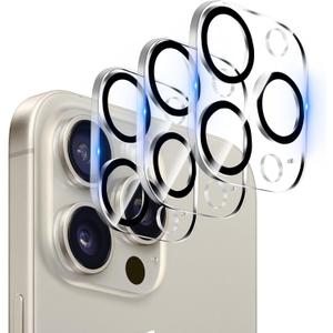 3 Pack Dengduoduo Tempered Glass Camera Lens Protector for iPhone 15 Pro 6.1" & iPhone 15 Pro Max 6.7", Ultra HD, 9H Hardness, Anti-Scratch, Case Friendly, Easy to Install [No Affect on Night Shots] (Clear)