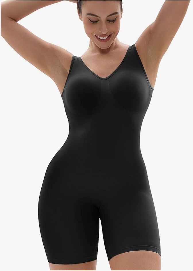 SHAPERX Women's Shaping Mid-Thigh Bodysuit Tummy Control Shapewear Seamless Sculpting Body Shaper, Size 2X/3X