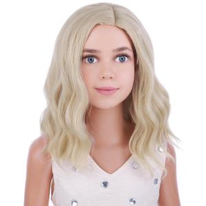 Blonde Wig for Kids Girls Light Blonde Wig Child Short Curly Wavy Wig Cosplay Halloween Party Costume Heat Resistant Synthetic Wigs
