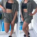 APAFES Women Summer Cotton Linen Short Sets 2 Piece Shorts Top Lounge Beach Vacation Two Piece Outfits Tracksuits (XX-Large, Armygreen)