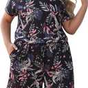 Nemidor Plus Size Rompers for Curvy Women Casual Summer One Piece Short Sleeve Loose Elastic Waist Jumpsuit with Pocket 24