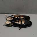 Women's Patent Leather Low Block Heel Mary Jane Sandals with Adjustable Ankle Straps Closed Square Toe Slingback Chunky Heel Pumps for Daily Work Prom Evening Dating (7, Black)