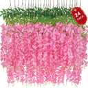 Waipfaru Wisteria Hanging Flowers, Fake Flowers, 24 Pack 3.6 Feet/Pcs Pink Wisteria Artificial Flowers, Fake Flowers Garland, Hanging Vines for Bedroom Wedding Home Party Wall Decoration