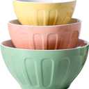 Lareina Ceramic Mixing Bowls for Kitchen, Large Nesting Mixing Bowl Set for Serving, Baking, Food Prepping, Cooking, Salad, Sourdough, Gift, Microwave Safe, Big 3.2/1.7/1.2 Qt, Set of 3, Pastel Color (Yellow/Pink/Green)