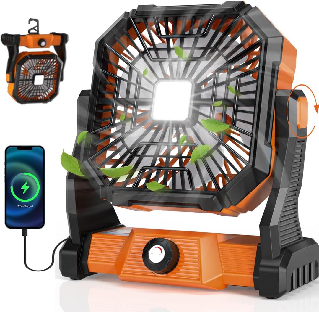 Portable Camping Fan,20000mAh Rechargeable Battery Powered Fan with LED Lantern, USB-C Battery Operated Fans, Ultra Quiet, for Outdoor Indoor Use, Travel, Tent, Beach, Picnic, Barbecue, Fishing, Home