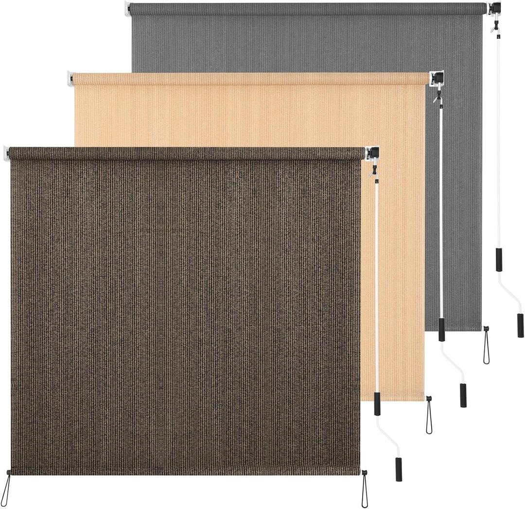 Outdoor Roller Shade 4' W x 6' L Cordless Patio Shades Roll Up Outdoors Blinds with UV Protection, Exterior Roller Shades Cloth for Porch Pergola, Mocha, 48"W x 72"H