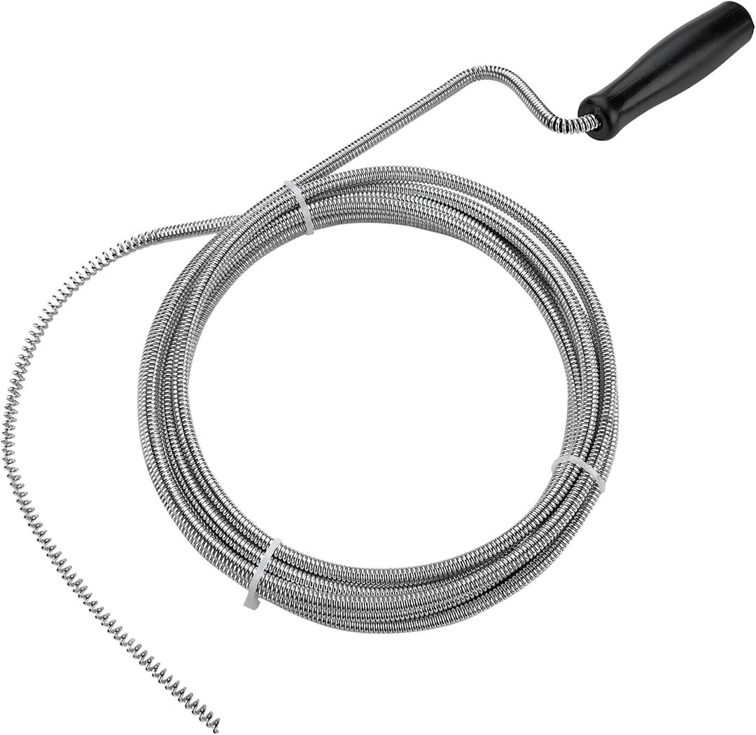 Metal Drain Snake, 10 ft Thin Auger for Sink, Shower & AC Line