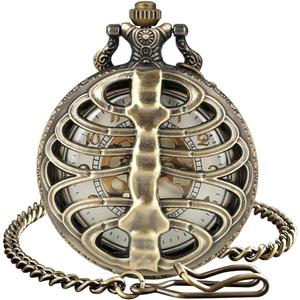 RNONDRY Vintage Quartz Pocket Watch for Men Women Mens Skeleton Pocket Watches with Chain & Necklace Mens Gift for Birthday Gifts for Him Her Halloween