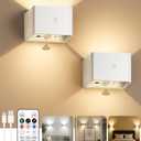 cambk Battery Operated Wall Sconces Set of 2 for Living Room, Wireless Rechargeable Motion Sensor Wall Light with Remote for Bedroom, Bathroom, Hallway, Indoor Ambient Lighting (White)