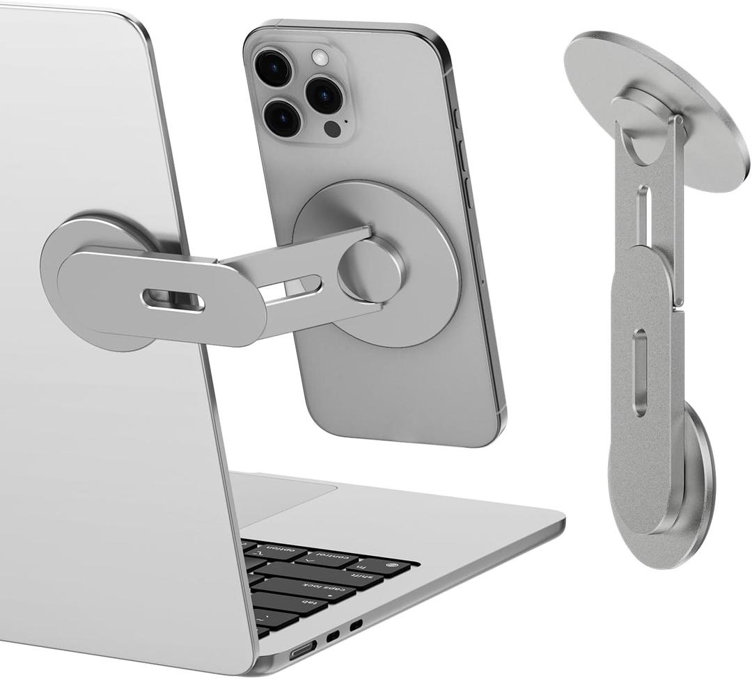 CloudValley Magnetic Laptop Phone Holder, 360 Rotating Mount Compatible with iPhone MagSafe and All Phones, MacBook, PC Monitor, Screen Stand for Tesla, Portable Accessory, Grey