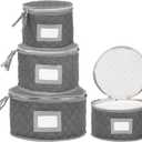 Fine China Storage - Set of 4 Quilted Cases for Dinnerware Storage. Sizes: 12" - 10" - 8" and 7" Wide - Gray - 48 Felt Plate Separators Included