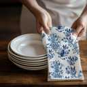 Chinoiserie Boston Terrier Kitchen & Hand Towels Set of 2,Blue and White Floral Dog Gifts Dish &Tea Towels for Kitchen Bathroom Decor,Dog Lover Gifts for Women 16x24 Inch