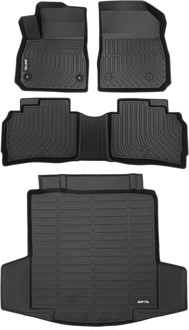 AIPOIL Floor Mats & Cargo Liner Set for Chevy Malibu 2016-2024 2025 All Weather Protection TPE Anti-Slip Automotive Full Set Custom Chevrolet Malibu Car Mats Accessories - Black