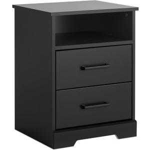 Prepac Rustic Ridge Farmhouse Nightstand Bedside Table, Black Nightstand for Bedroom, End Table with 2 Drawers and Open Shelf 16.25"D x 18.75"W x 24.5"H