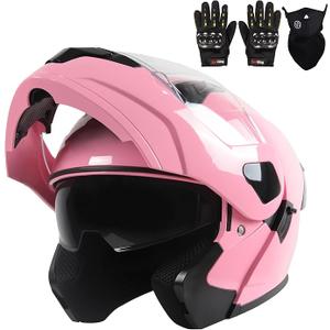 Adult Modular Motorcycle Helmets, DOT Approved Flip up Dual Visor Full Face Helmet for Men Women Moto ATV UTV Snowmobile ADV Four Wheeler Street Bike with Gloves & Mask (Small)