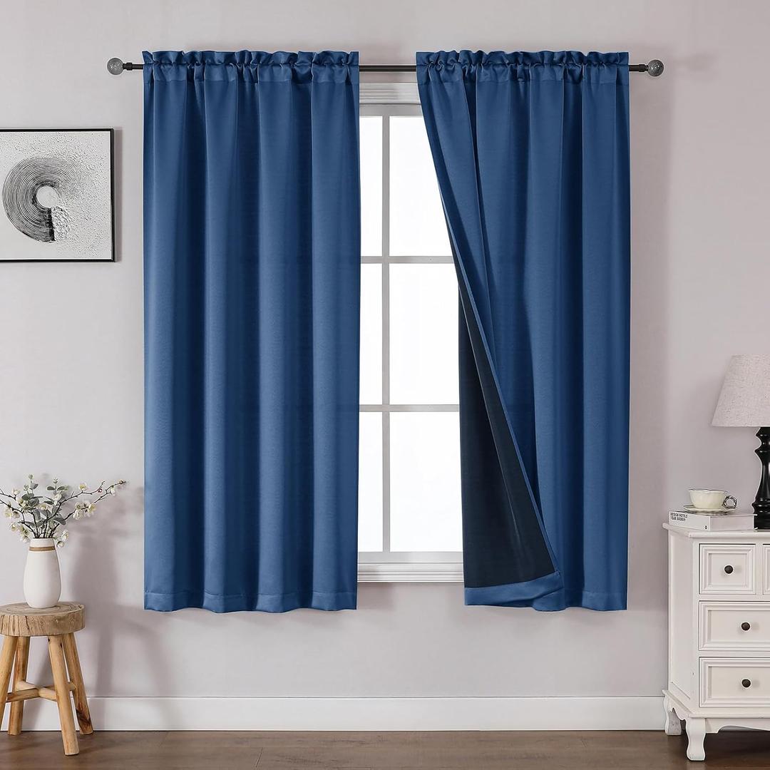OWENIE Heidi Royal Blue Curtains for Living Room 63 Inch Length 2 Panels Set, Light Filtering Solid Curtains for Bedroom, Rod Pocket Window Curtains & Drapes, 2 Pcs Each 40" W 63" L