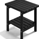 PASAMIC 2-Tier Adirondack Square Side Table, 17" HDPE Outdoor Side Tables, Weather Resistant End Table for Patio, Backyard, Pool, Indoor Companion, Beach, Easy Maintenance (Black)