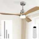 Ceiling Fan 52'' with Light: Modern Remote Control Fans Downrod Mounted - Quiet Reversible DC Motor - Light Memory Function for Patio Dining Room Outdoor Indoor, Brushed Nickel+Gray-3