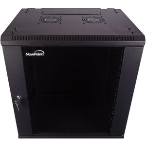 NavePoint 12U Server Cabinet Wall Mount Rack Enclosure Includes 2 Fans, Locking Glass Door, Removable Side Panels 12U Network Cabinet 17.7 Deep, 19 Inch Server Rack for IT and A/V Equipment, 12u - 450mm Depth