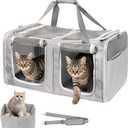 Cat Carrier for 2 Cats with Litter Box, Large Cat Travel Carrier for Car Travel, Double-Compartment Soft Pet Carrier with Breathable Mesh, up to 30lb - for Car, Vet Visits & Camping