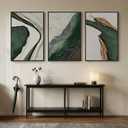 Large Framed Modern Abstract Wall Art for Living Room, 3 Piece Canvas Prints Paintings Artwork for Walls, Minimalist Green and White Pictures for Hallway Dining Bedroom Home Office Wall Decor 24x36 Inch
