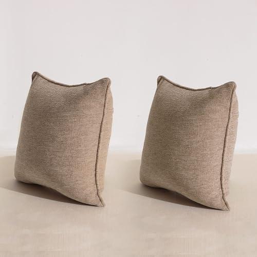 Pack of 2 Couch Throw Pillow Covers 18x18 Inch Soft Light Khaki Chenille Pillow Covers for Sofa Living Room Solid Pillow Cases