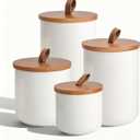 White Ceramic Canister Set with Bamboo Lids, 4-Piece Airtight Food Storage Jars for Kitchen Flour, Sugar, Coffee, Tea, Spice Smaller, Small, Medium, Large Sizes