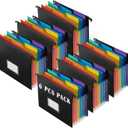 TRANBO 7-Pockets Hanging File Folder with Retractable Hooks for Filing Cabinet, Letter Size Expandable Accordion File Organizer with Elastic Band for File Frame or On-The-Go Use (6 Pack)