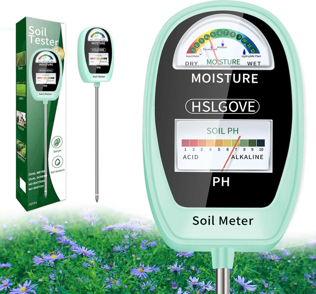 HSLGOVE Soil Test Kit, 2-in-1 Soil Moisture Meter/Soil PH Meter, Dual Screen Soil Tester, Soil Moisture Meter for Plants Watering/Gardening for Lawn,Farm Indoor&Outdoor Use-Tea Green
