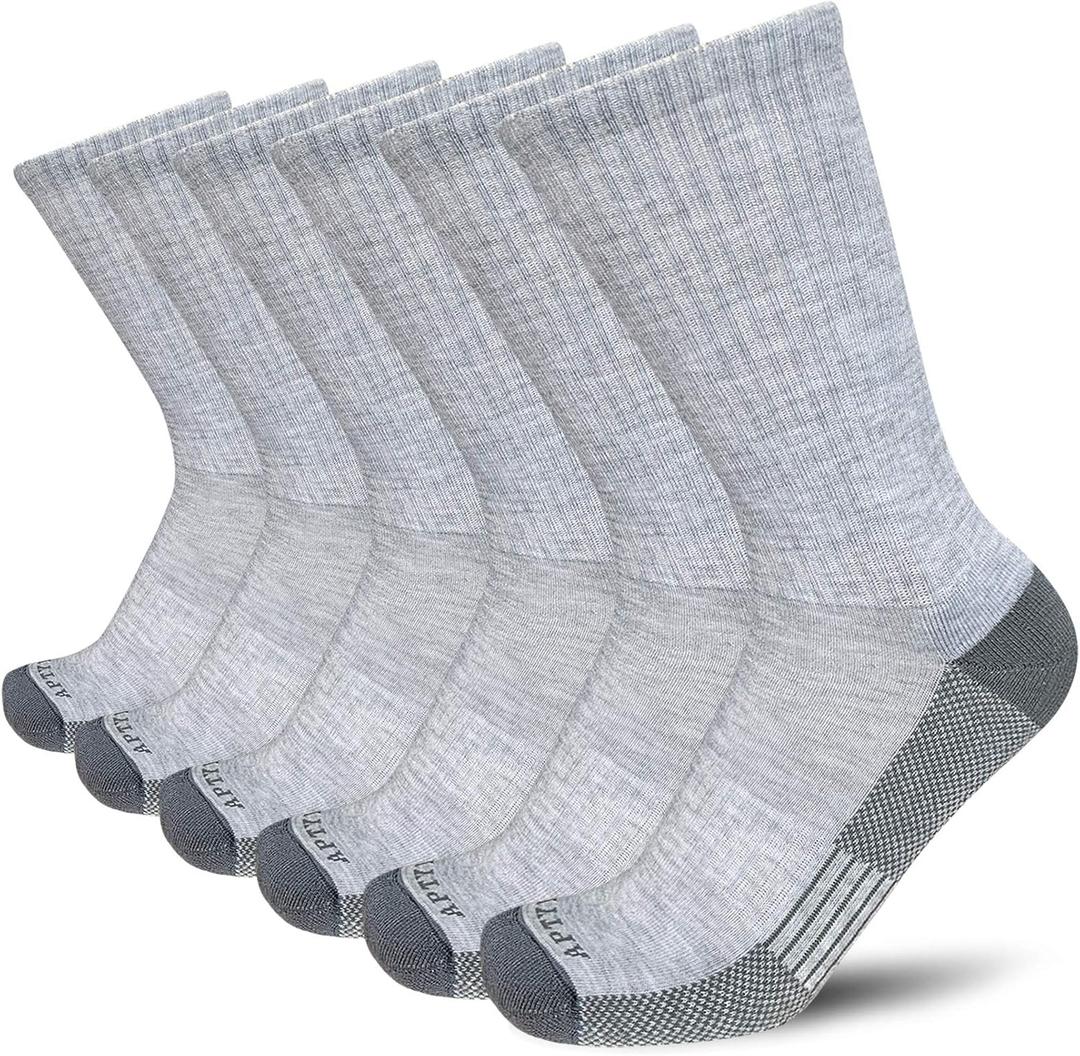 APTYID Men's Moisture Wicking Cushioned Crew Work Boot Socks (4-6 Pairs) Size 9-12