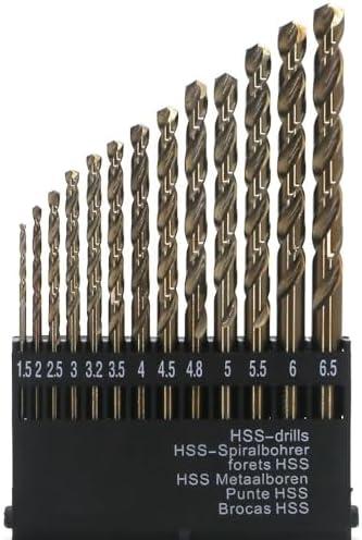 Metric Cobalt Drill Bits Set 1.5-6.5mm 13PCS, M35 high Speed Steel, high Hardness Straight Shank Drill, Mechanical or Hand Drill for Drilling, Suitable for Stainless Steel, Iron, Copper and Aluminum.