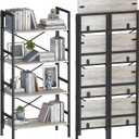 Homeiju Folding Bookshelf,4 Tier Bookcase Foldable Shelf with X-Bracket Design, Adjustable Feet, Space Saving Storage for Living Room, Office, Brownish