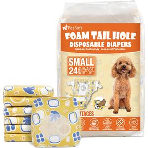 Pet Soft Female Dog Diapers - Disposable Dog Diapers with Adjustable Foam Tail Hole, Cat & Puppy Diaper for Dogs in Heat or Incontinence, Small (24Pcs, Yellow)
