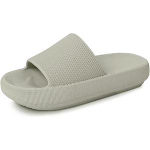 Menore Slippers for Women and Men Quick Drying, Parent-Child EVA Open Toe Soft Slippers, Non-Slip Soft Shower Spa Bath Pool Gym Beach House Sandals for Indoor & Outdoor (4-4.5 Women/3-4 Men, Light Khaki)