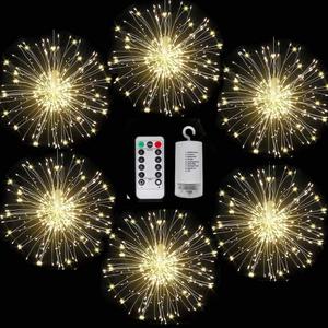 FOOING 6 Pack Firework Lights Led Copper Wire String Lights 8 Modes Battery Operated Fairy Lights with Remote,Wedding Decorative Hanging Light for Party Patio (Warm White)