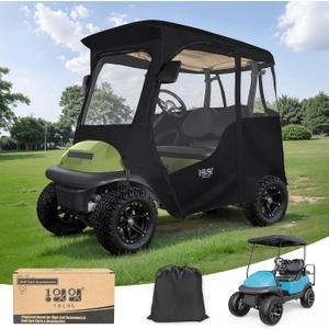 10L0L Deluxe 2 Passenger Golf Cart Enclosure for Club Car Precedent,Onward & Tempo Waterproof Windproof Portable Transparent Golf Cart Rain Enclosures Storage Cover - 57" Roof Fit (Black)