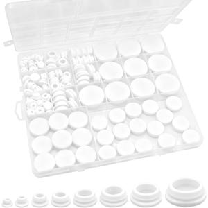 125Pcs White Rubber Plug Box, Silicone Tool Various Sizes of Round Hole, Rubber Plugs for Round Holes, Silicone Plugs Suitable for Furniture Car Wiring