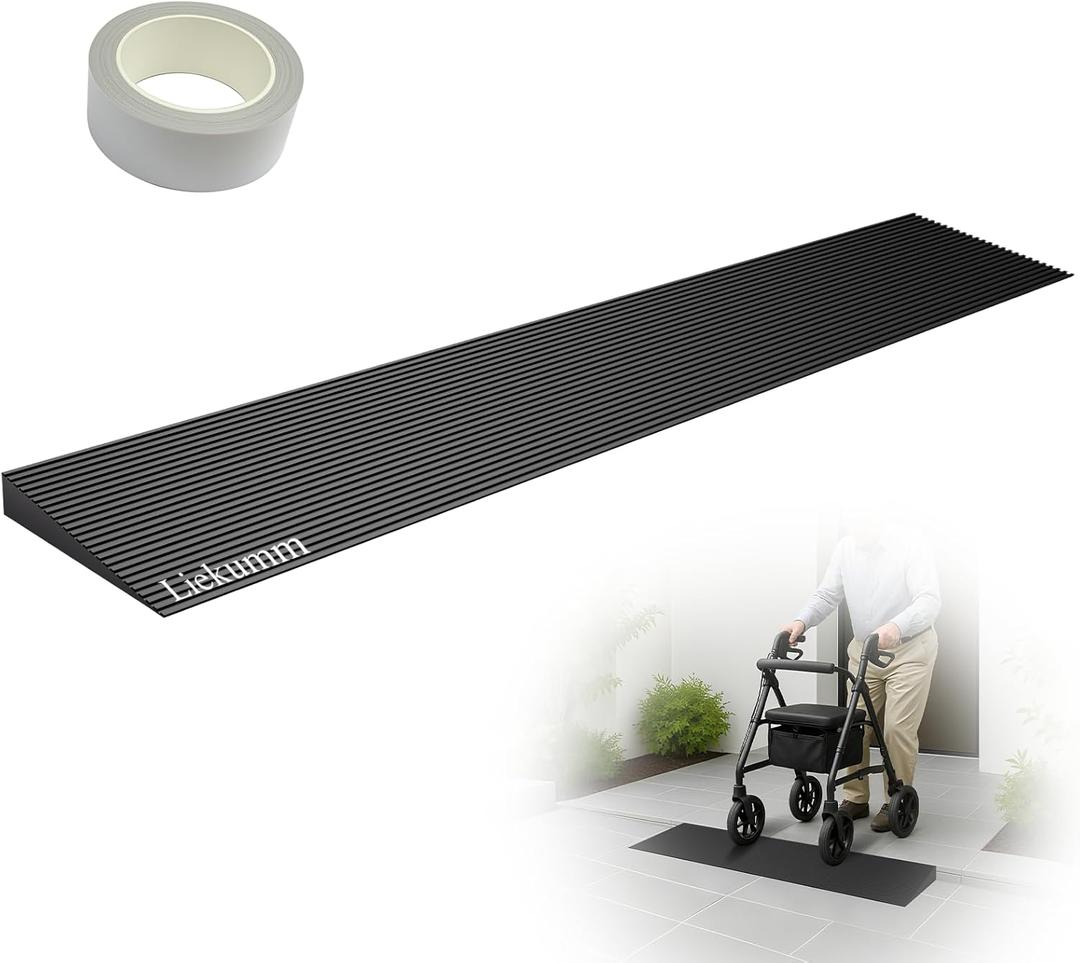 LIEKUMM 3/4" Rise Rubber Threshold Ramp for Doorways, 2500 lbs Heavy Duty Door Sill Ramp with Adhesive, Non-Slip Indoor Transition for Wheelchair, Walker & Robot Vacuum, Cuttable