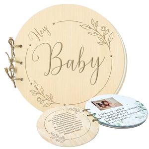 Baby Shower Guest Book, 80 Pages Hey Baby Shower Sign in Guest Book with Watercolor Design, Baby Shower Guest Book Alternatives Girl Boy, Wood Guestbook Keepsake Gift for New Parents