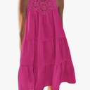 BTFBM Women Summer Halter Dresses Casual Spring 2025 Sleeveless A-Line Tiered Swing Mini Dress Beach Vacation Sundress, Size Large