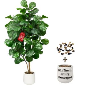 Faux Fiddle Leaf Fig Tree 6ft Tall Indoor Fake Tree in White Pot with 106 Leaves Artificial Ficus Lyrata House Plant for Indoor Home Office Bedroom Living Room Decor Perfect Housewarming Gift