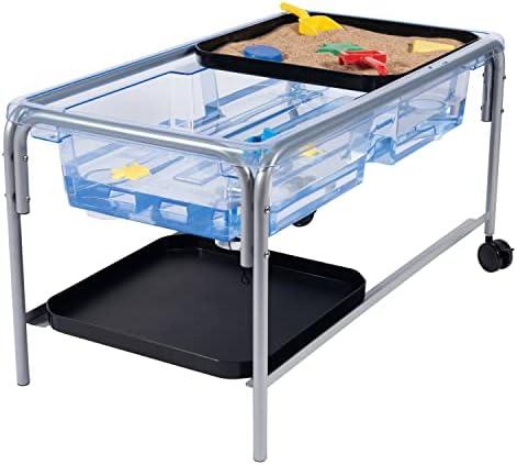 edxeducation Sand and Water Table | Indoor and Outdoor Sensory Table | Large Water Sand Tub, Steel Frame, Plug, Casters, 2 x Mini Tuff Trays