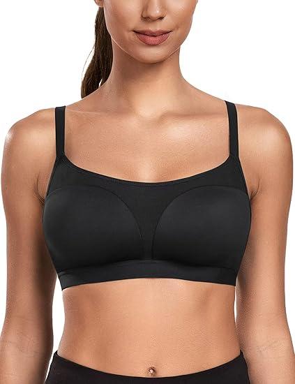 Wingslove Sports Bra for Women Moisture-Wicking Wireless Yoga Bra with Breathable Mesh Adjustable Straps for Running Gym (Black, 32DD)