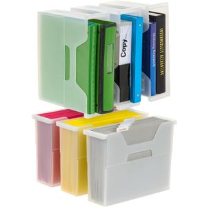 IRIS USA Small Portable Desktop File Box with Open Lid, 6 Pack, Side Handles, Hanging File Folders, Tabs & Inserts, Letter Size, Magazines, Newspapers, Mail, Books, Notebooks, Clear