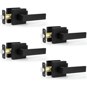 Estmoon 4 Pack Passage Door Knobs - Black Door Handle Interior Door Levers, Heavy Duty Non-Locking Locksets Hall Closet Handles, Reversible for Right & Left Sided Doors